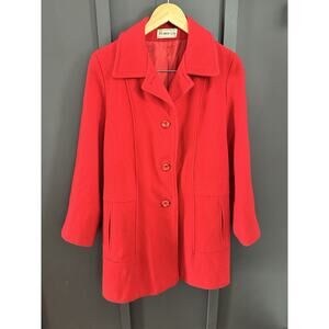VTG 80s Herman Kay Wool Peacoat Womens Size Large Red Made In USA Mid Thigh